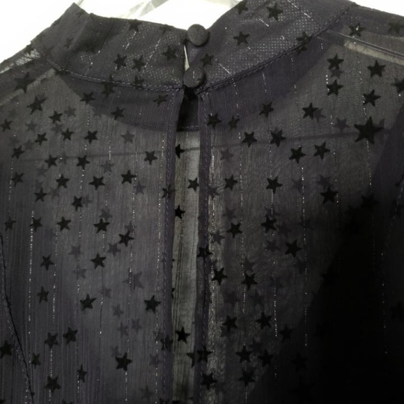 Avec Les Filles Flocked Star Ruffle Dress Navy/Blk - Picture 6 of 8